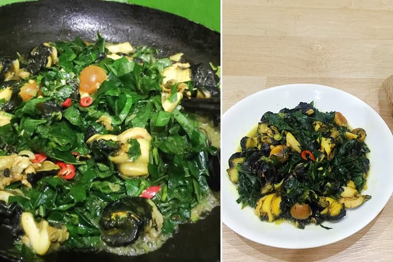 Món ốc bươu xào lá lốt