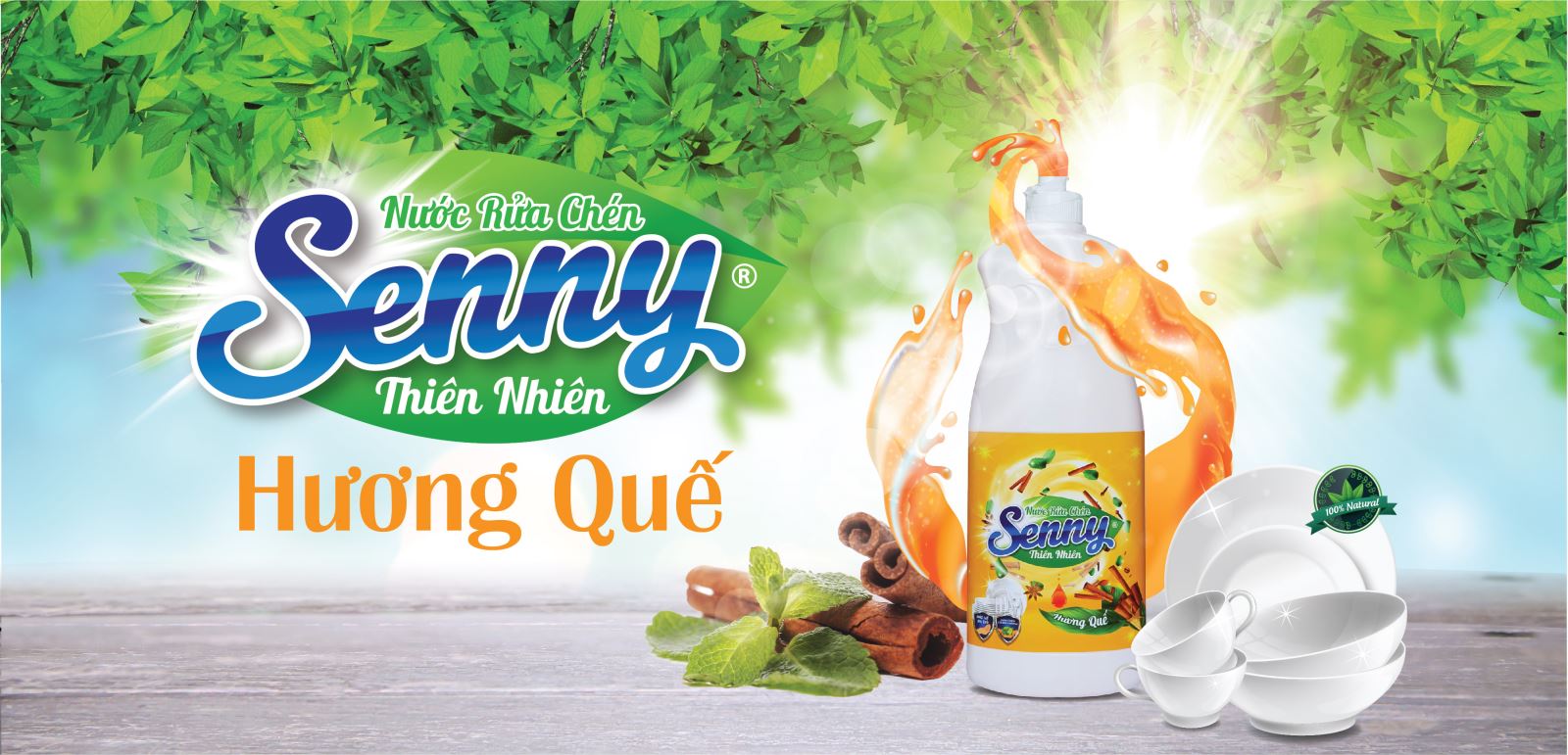 Nước rửa chén bát SENNY HƯƠNG QUẾ sạch dầu mỡ, khử mùi tanh