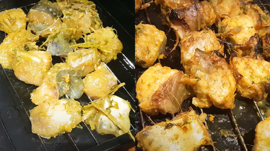 Nướng cá lăng đã ướp