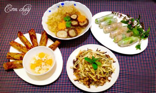 Mâm cơm chay cúng rằm tháng Giêng cho chị em công sở.