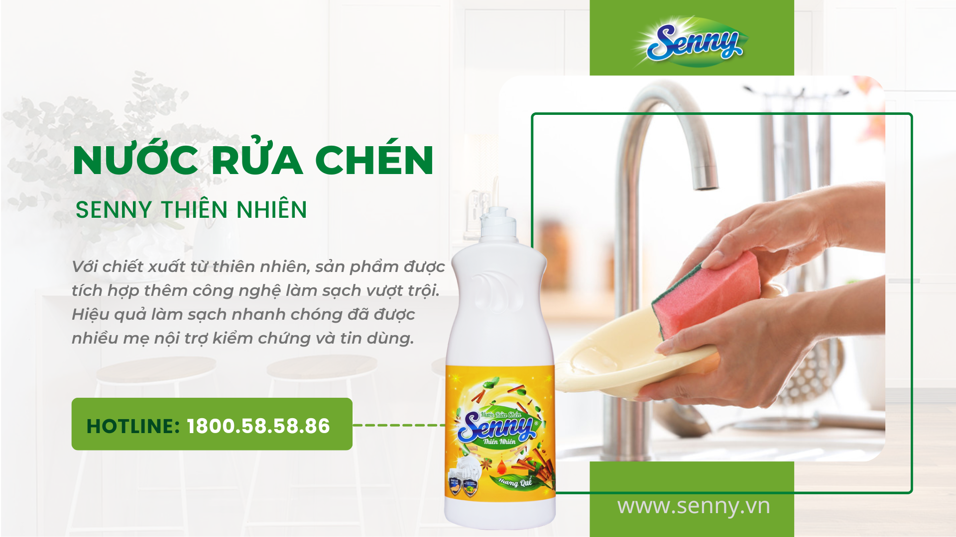 Nước rửa chén Senny hương quế | Mềm dịu da tay & Nhàn tênh việc nhà