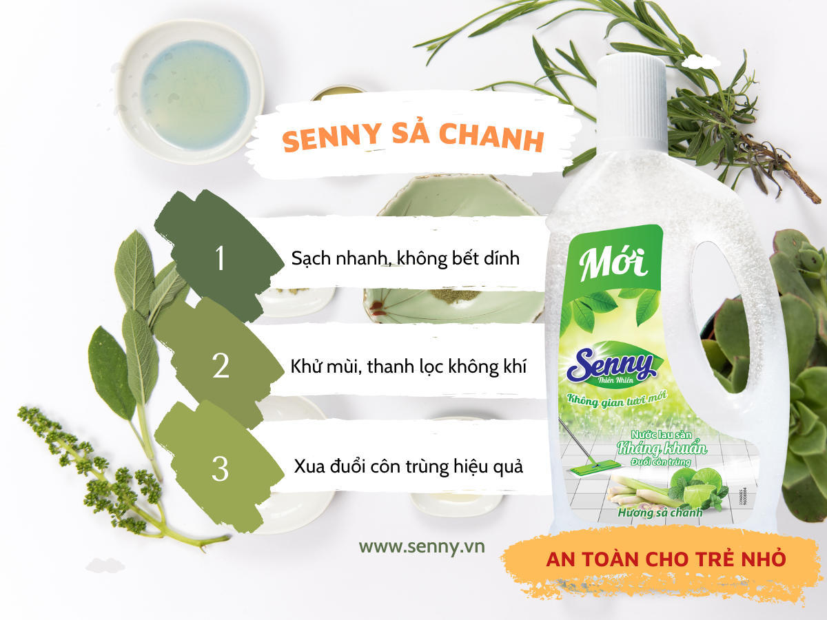 Nước lau sàn thiên nhiên Senny sả chanh cho sàn nhà sạch mát suốt mùa hè
