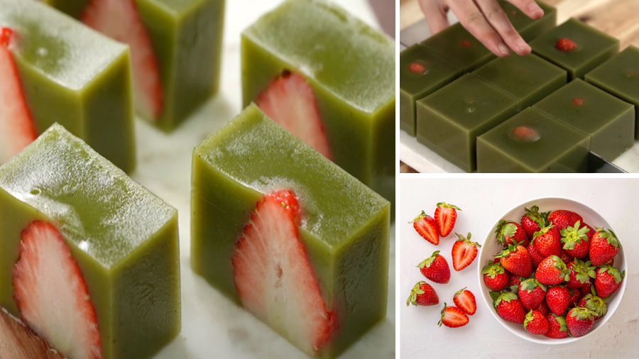 Tự làm thạch dâu tây trà xanh đẹp da "chống già", chị em cực mê